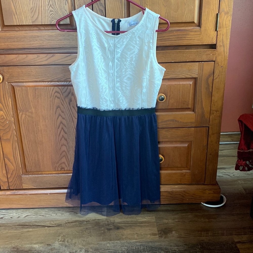 Blue and white dress